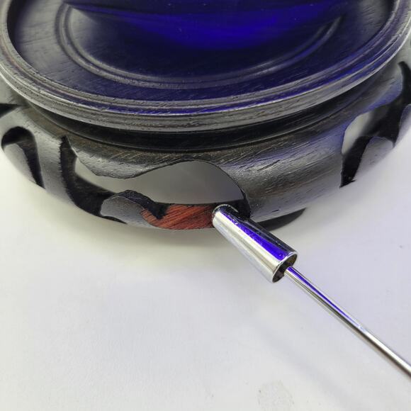 Pair of 2 Cobalt Glass Vases‎ on Pedestal - Picture 9 of 11